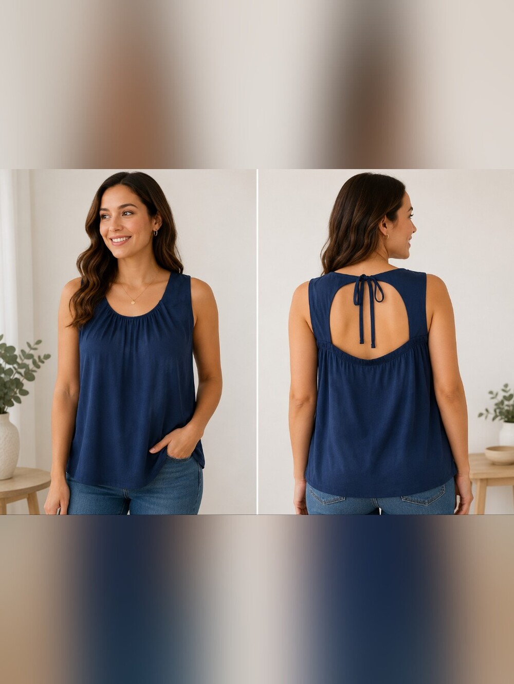 Banana Republic Petite Small Navy  Top Minimal Resortwear Coastal Quiet Luxury